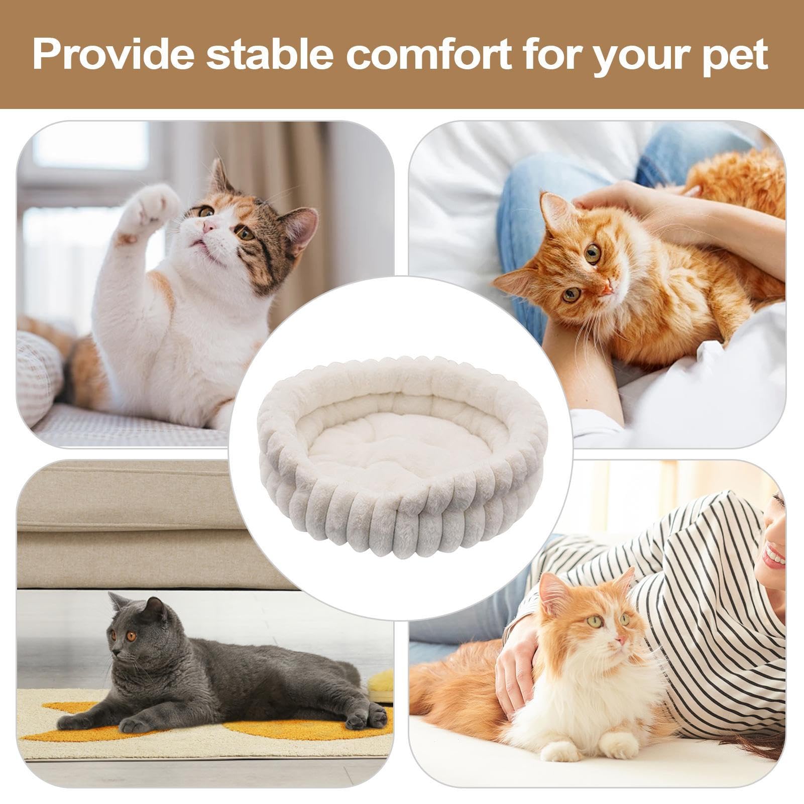 Cama para gatos - cama de peluche para perros | Camas redondas rosquillas para gatos de interior | Cama para mascotas calmante | Suministros para dormir, animales de invierno, uso al aire libre | Donut Abrigado para Dormir y Descanso en Invierno o Viaje C