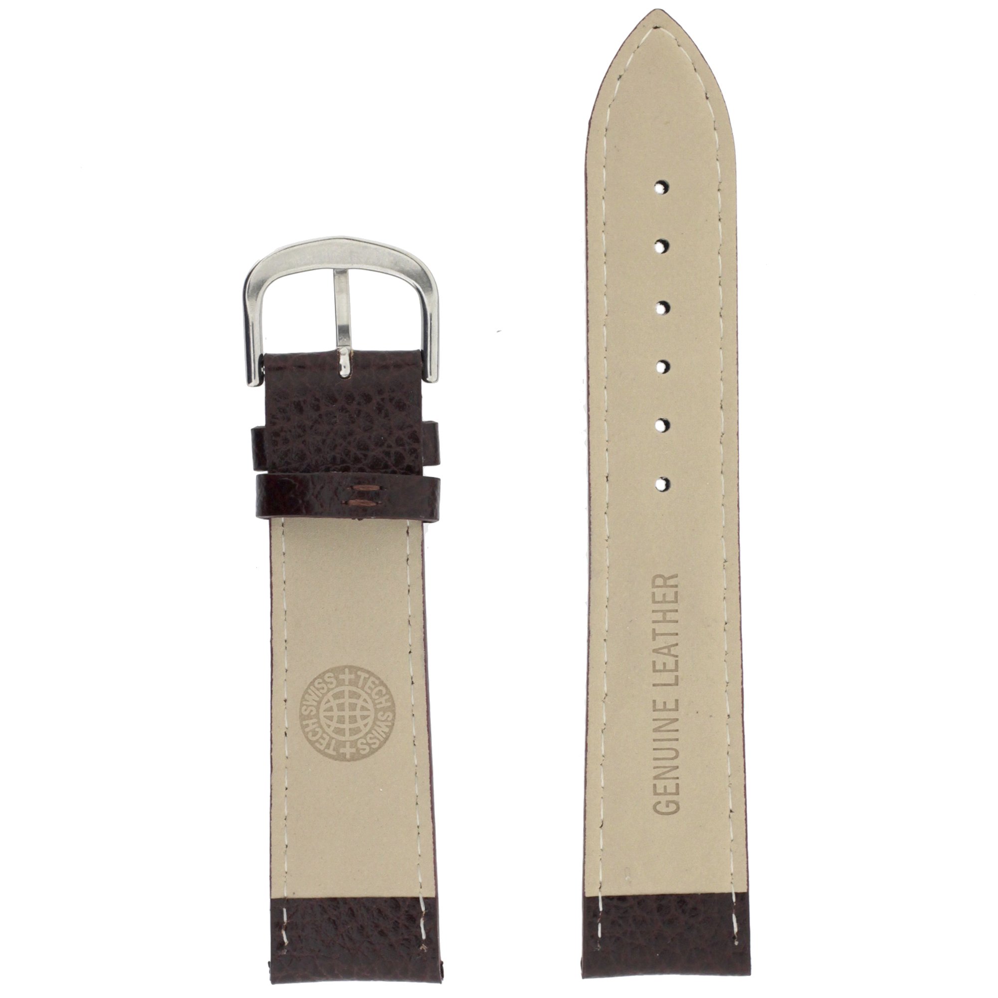 Tech Swiss LEA1434-22SS Watch Band Genuine Leather Calfskin Brown 22 millimeters