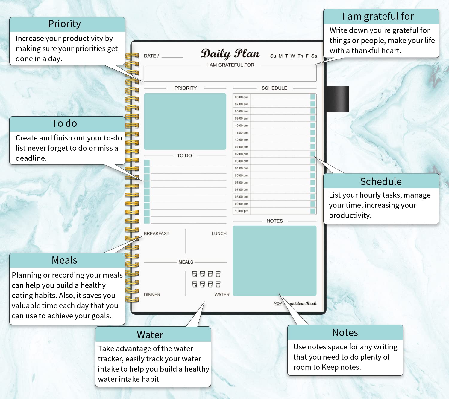 Regolden-Book To Do List Notebook - Undated Daily Planner & Journal (7x10") (Black)