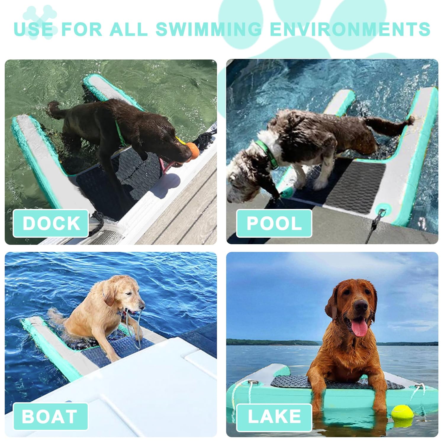 Pool Rampe für Hunde, Aufblasbare Bootsrampe für Hunde, rutschfeste Schwimmende Leiter aus Eva für Pool, Boot, Dock, sicherer und einfacher Zugang zum Wasser für große Hunde, Grün