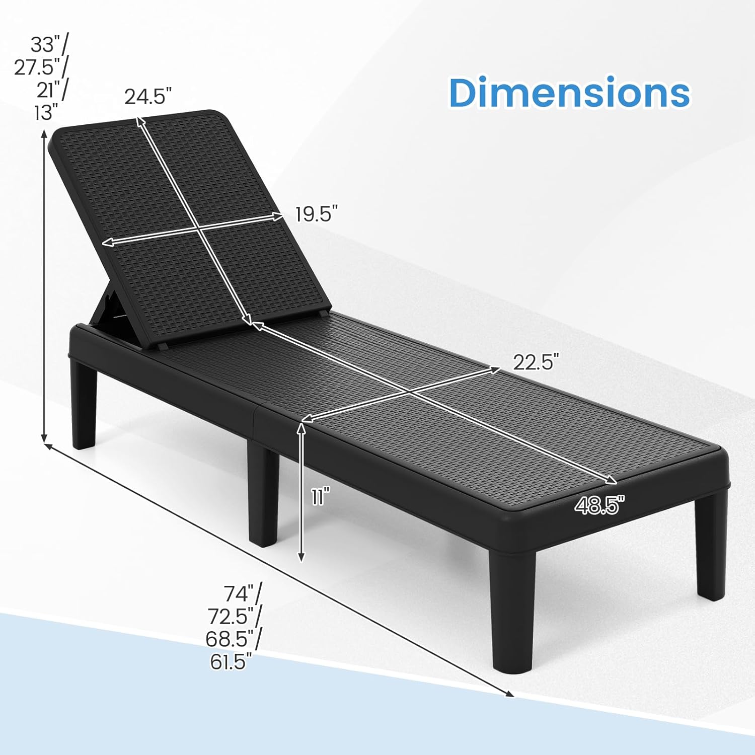 Tangkula Outdoor Chaise Lounger Chair, 4-Position Reclining Chair with Waterproof Rattan Textured PP Surface, 330 lbs Capacity & Easy Assembly for Pool Garden Deck Beach (1,Black)