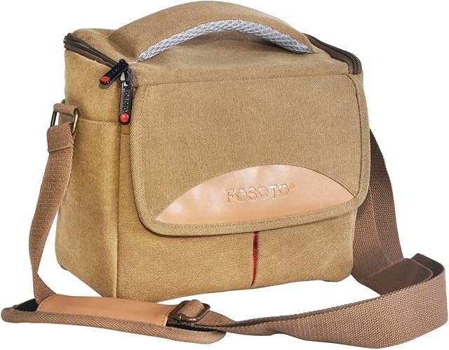 FOSOTO Canvas Vintage Camera Bag DSLR/SLR Messenger Bag Water Resistance with Rain Cover Compatible with Canon EOS 4000D 2000D,Nikon D3500 D3400 D5600, Sony, Panasonic Bridge Camera Case
