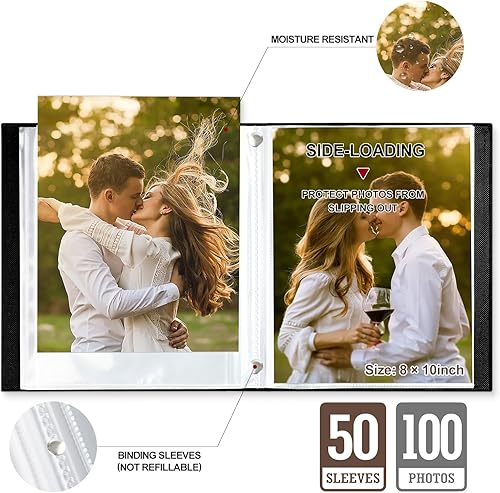 Vista 13 de Lanpn Álbum de fotos de 8 x 10 pulgadas, tapa dura de lino, sin ácidos, bolsillo de carga superior, libro de fotos con mangas que tiene capacidad