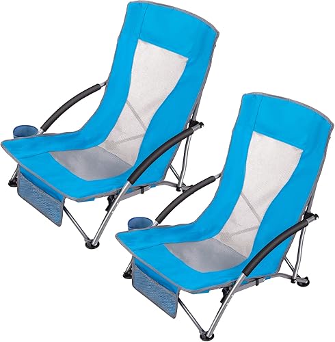 Coastrail Outdoor Silla de playa plegable ligera de malla baja para acampar al aire libre bolsa de transporte incluida soporta 250 libras