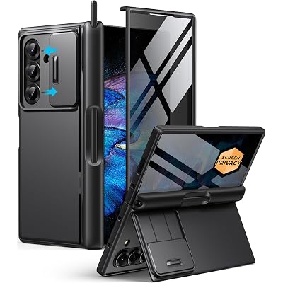 BERFY for Z Fold 7 Case with Privacy Screen Protector, [Anti Spy] Hidden Kickstand & Slide Camera Cover & Hinge Protective, Full Body Shockproof Phone Case for Samsung Galaxy Z Fold 7, Black Stylus