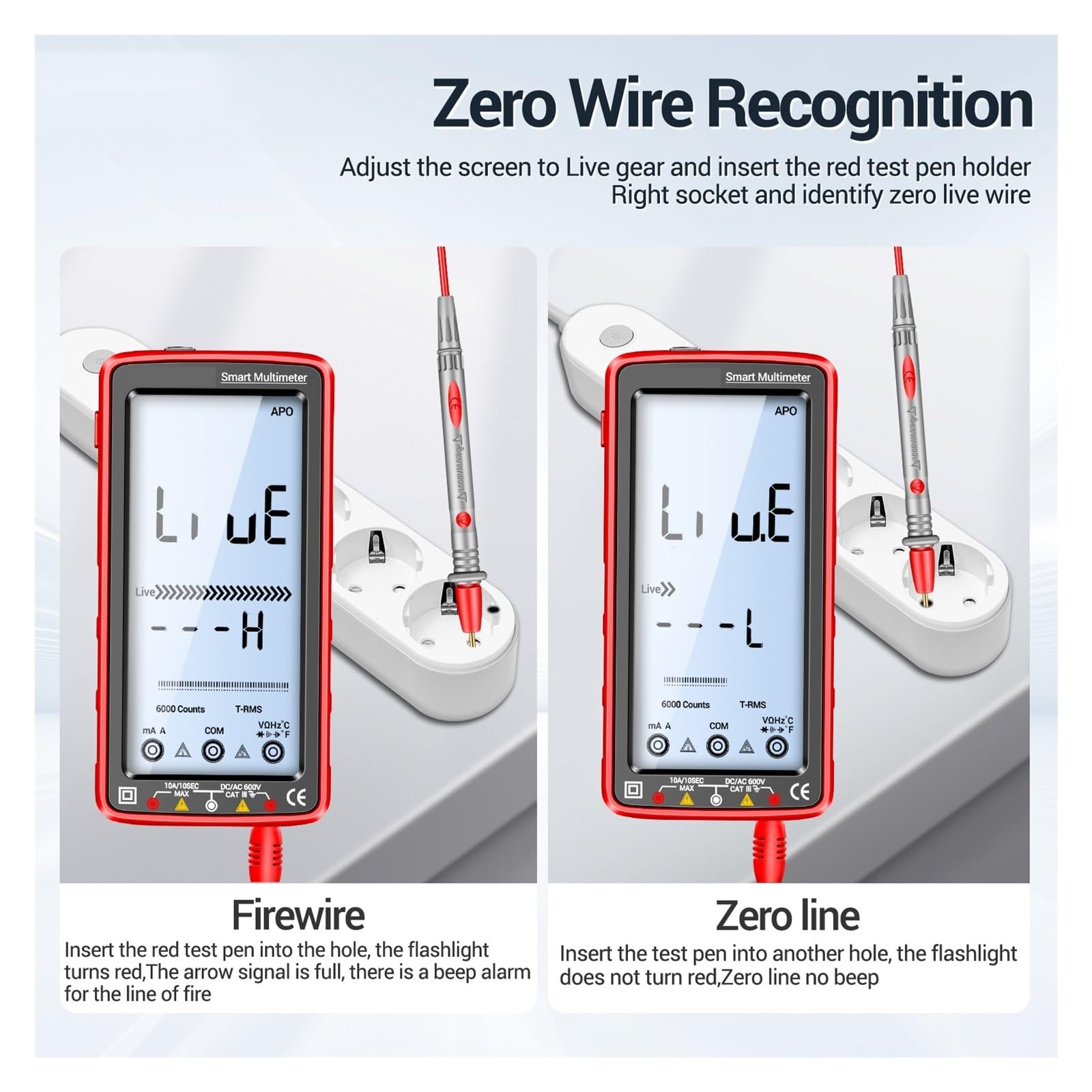 Multimetr Cyfrowy 6000 Zliczeń Smart Anti-burn Recharg Uniwersalny Miernik Tester NCV 5-calowa Podświetlana Latarka LCD(683 Red)