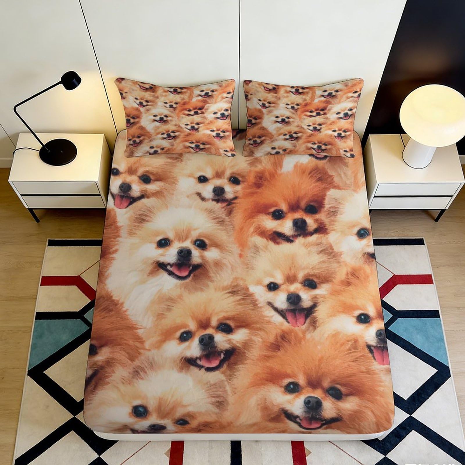 Pnayamiorkfel Style-10 3D Printed Cute Pomeranian Fitted Sheet Microfiber Soft Breathable Dog Face Bed Cover For Bedroom Guest Room Decor 90X200x25cm