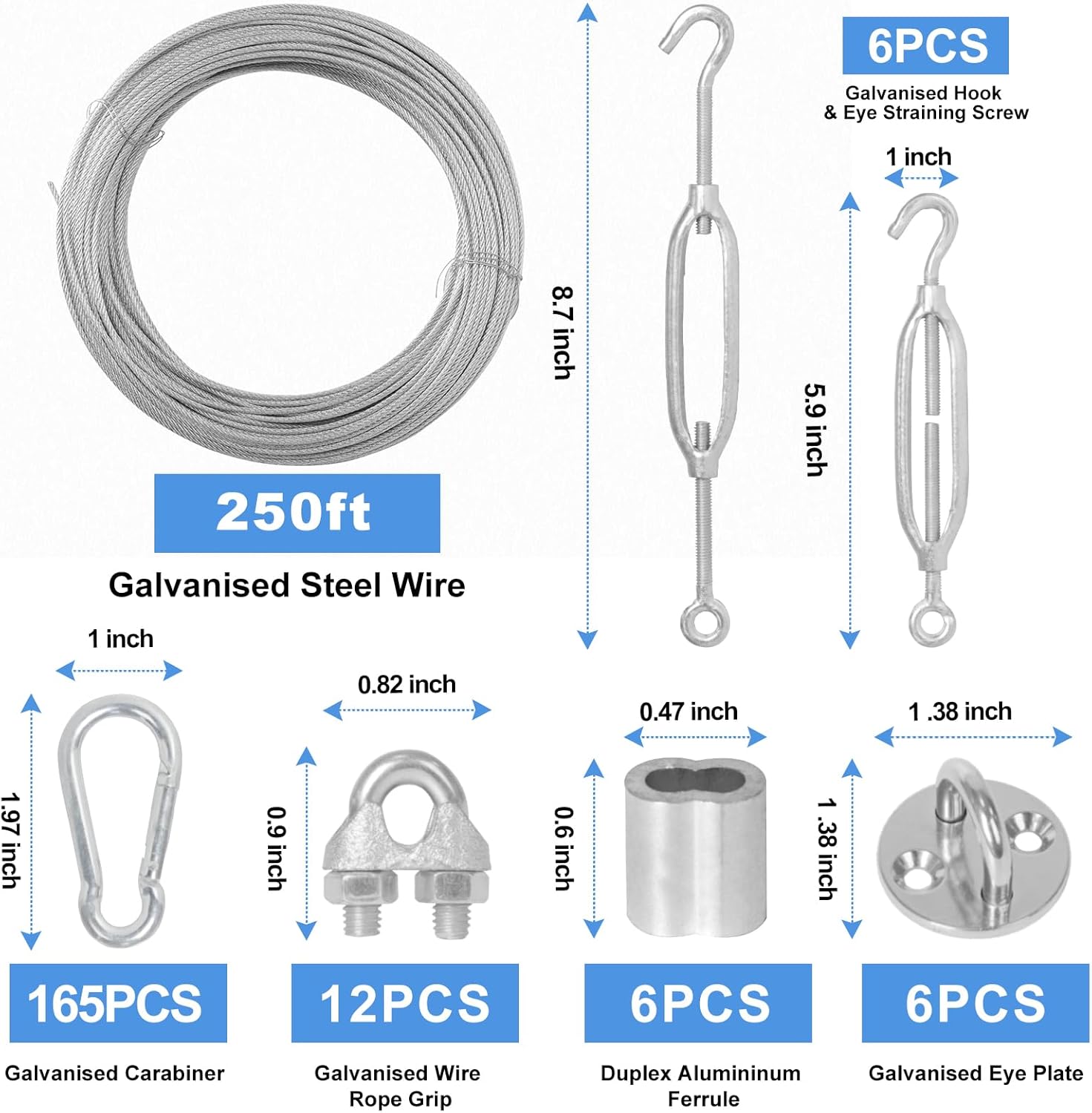 Batting Cage-Netting Wire Tension Kit for 55ft/70ft,Adjustable Batting Cage Suspension Net Kit, Batting Cage Net Hanging Kit for Baseball and Softball