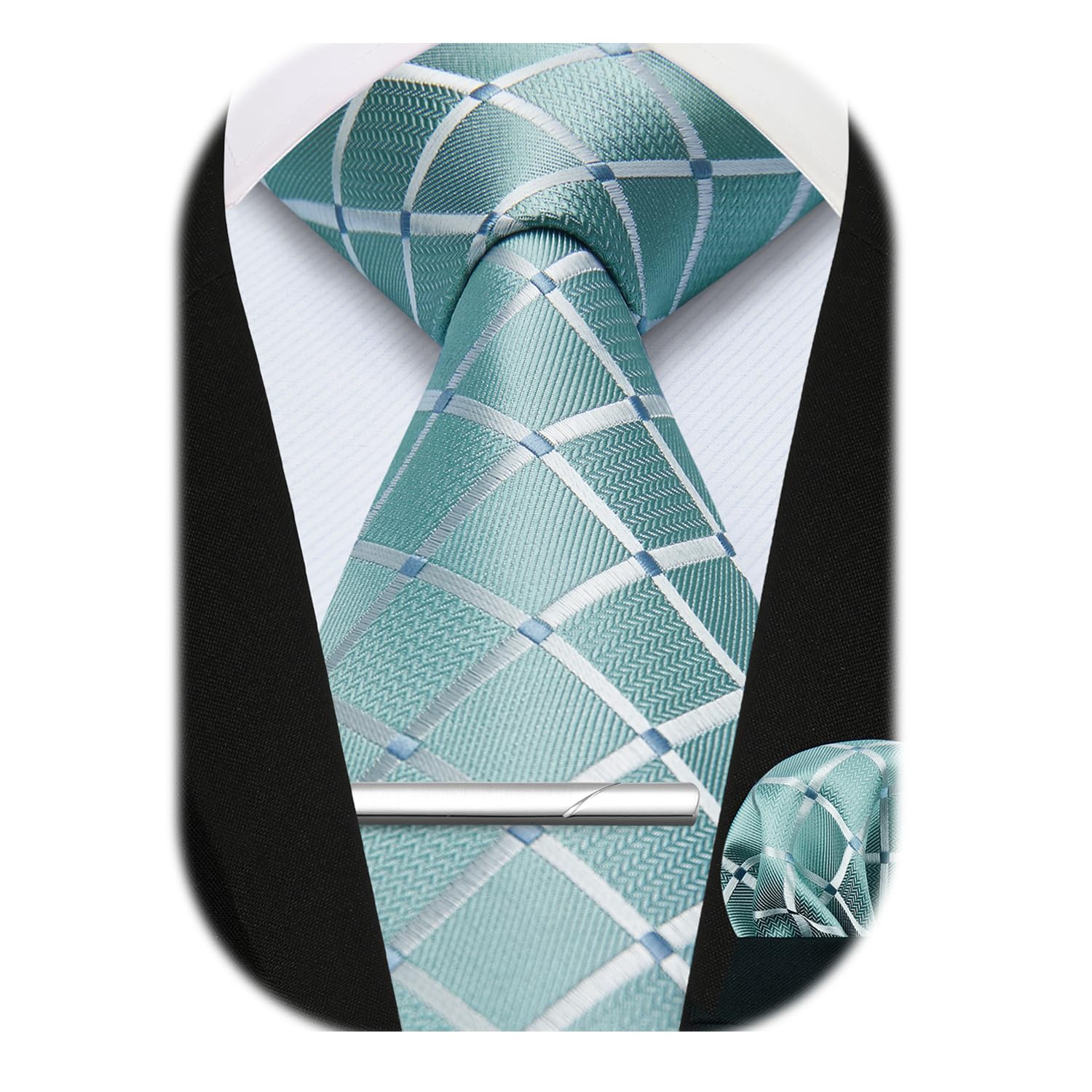Enlision Corbata de Cuadros Paisley con Pañuelo y Clip de corbata para Hombre Conjunto de Corbata y Pañuelo de bolsillo para Boda Formales Negocio Trabajo