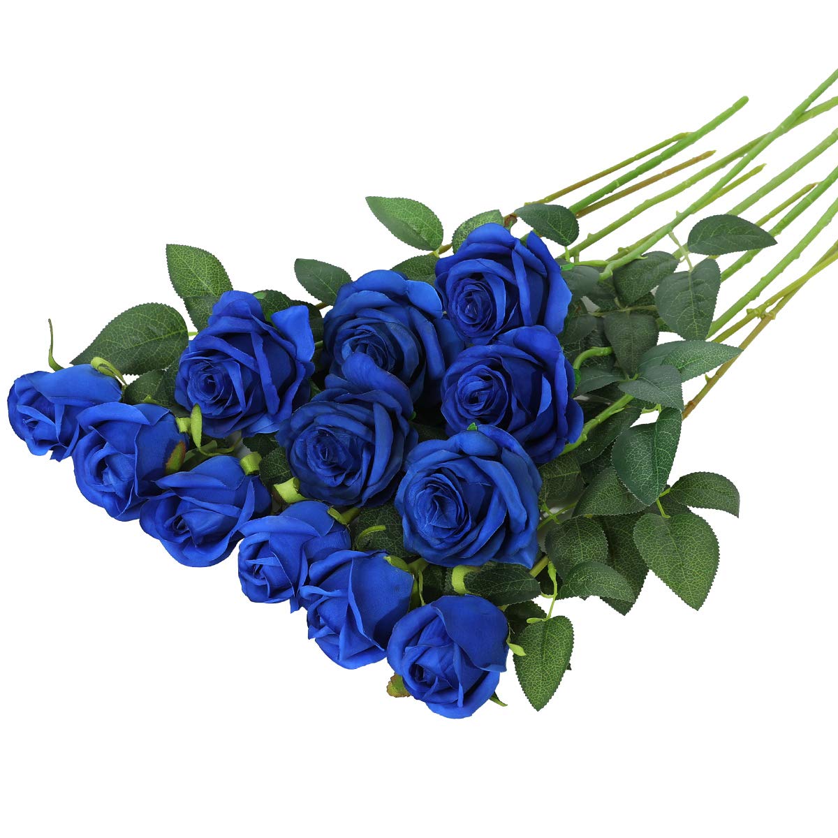 Hawesome12PCS Artificial Roses Fake Flowers Single Long Stem Blooms With Rose Buds Wedding Decoration Bridal Bouquet Decorative Flower Arrangement Home Decoration Party Centerpieces in Blue
