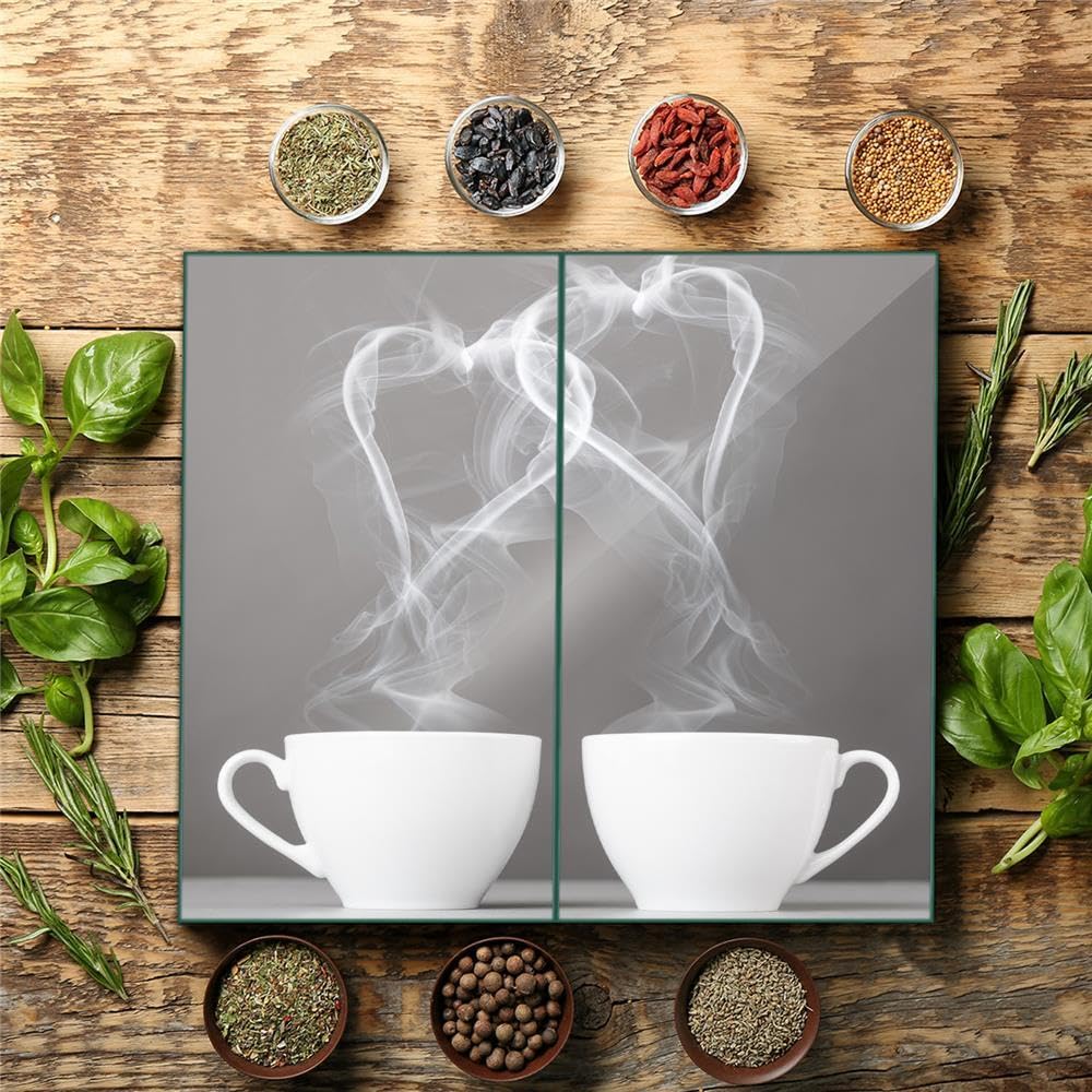 Herdabdeckplatte Abdeckung Ceranfeld Abdeckplatte Schneidebrett 2-Teilig 60x52 Kaffee Herzen Schwarz- Weiss Spritzschutz Glasplatte Ceranfeldabdeckung Sicherheitsglas Glasschneidebrett 2x30x52