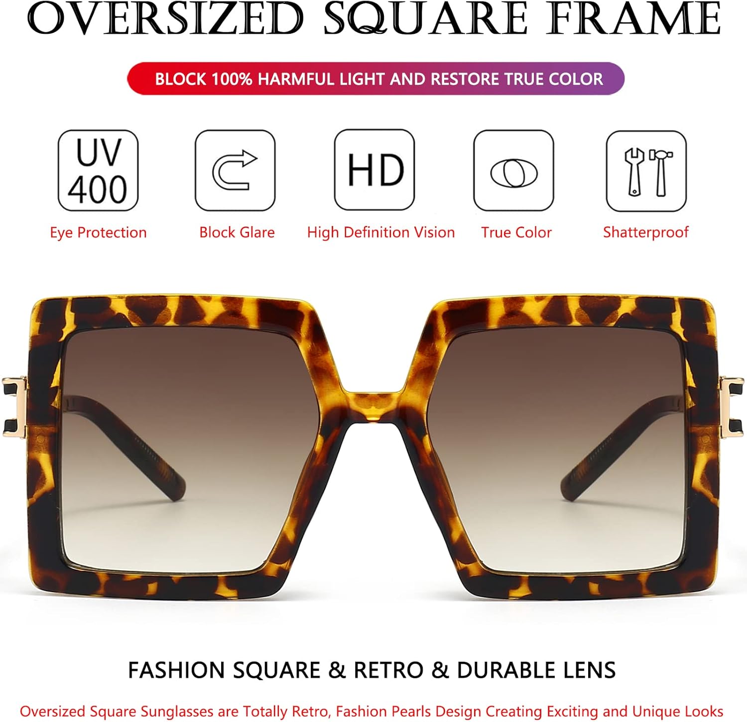 AIEYEZO Oversized Sunglasses for Women Square Fashion Big Large Frame Sun Glasses UV400 Protection - Image 4