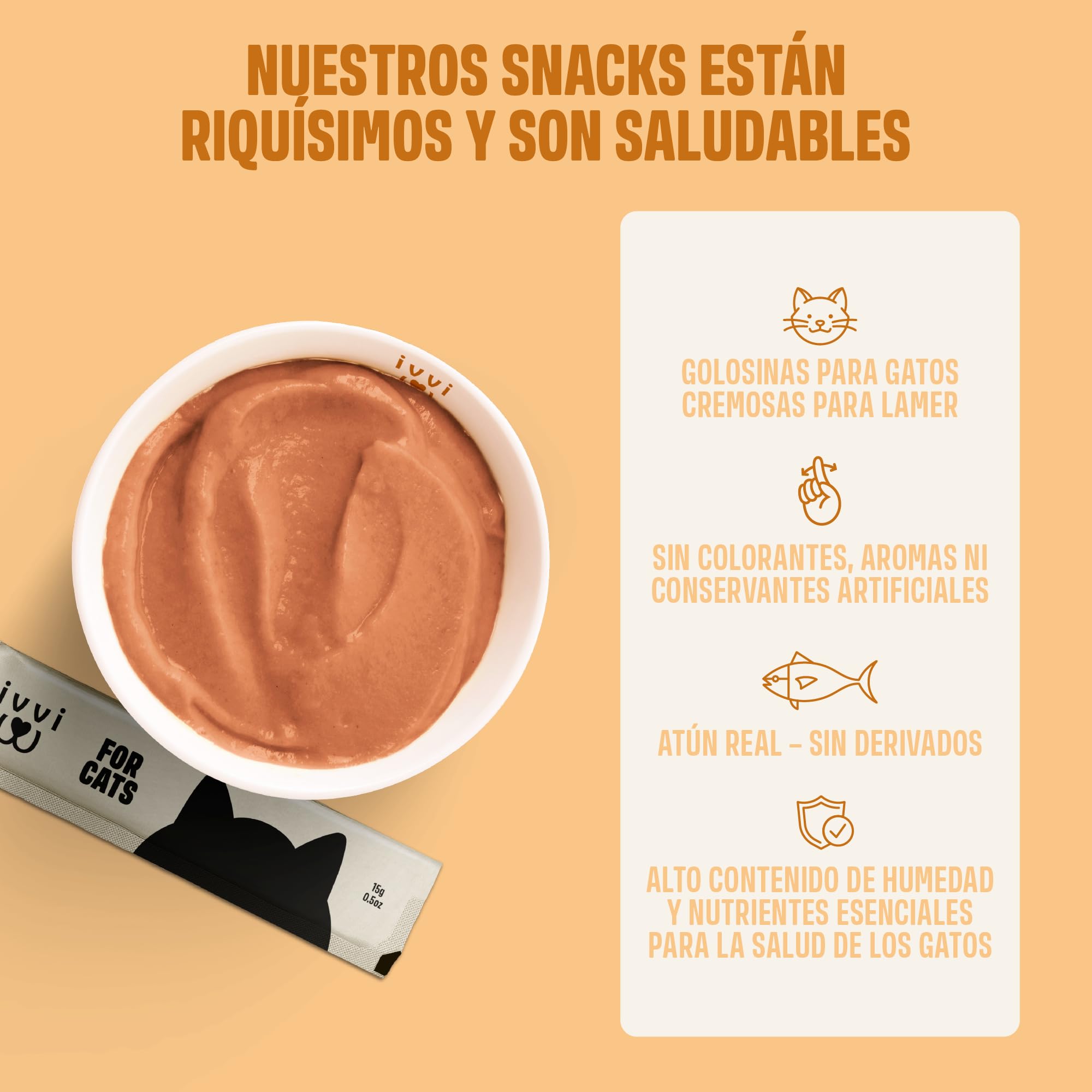 ivvi Piel & Pelaje Esencia para Gatos – Crema Funcional con Aceite de Salmón, Aceite de Algas, Zinc y Colágeno – Ayuda a la Piel y el Pelaje – 30x15g – con Atún Real