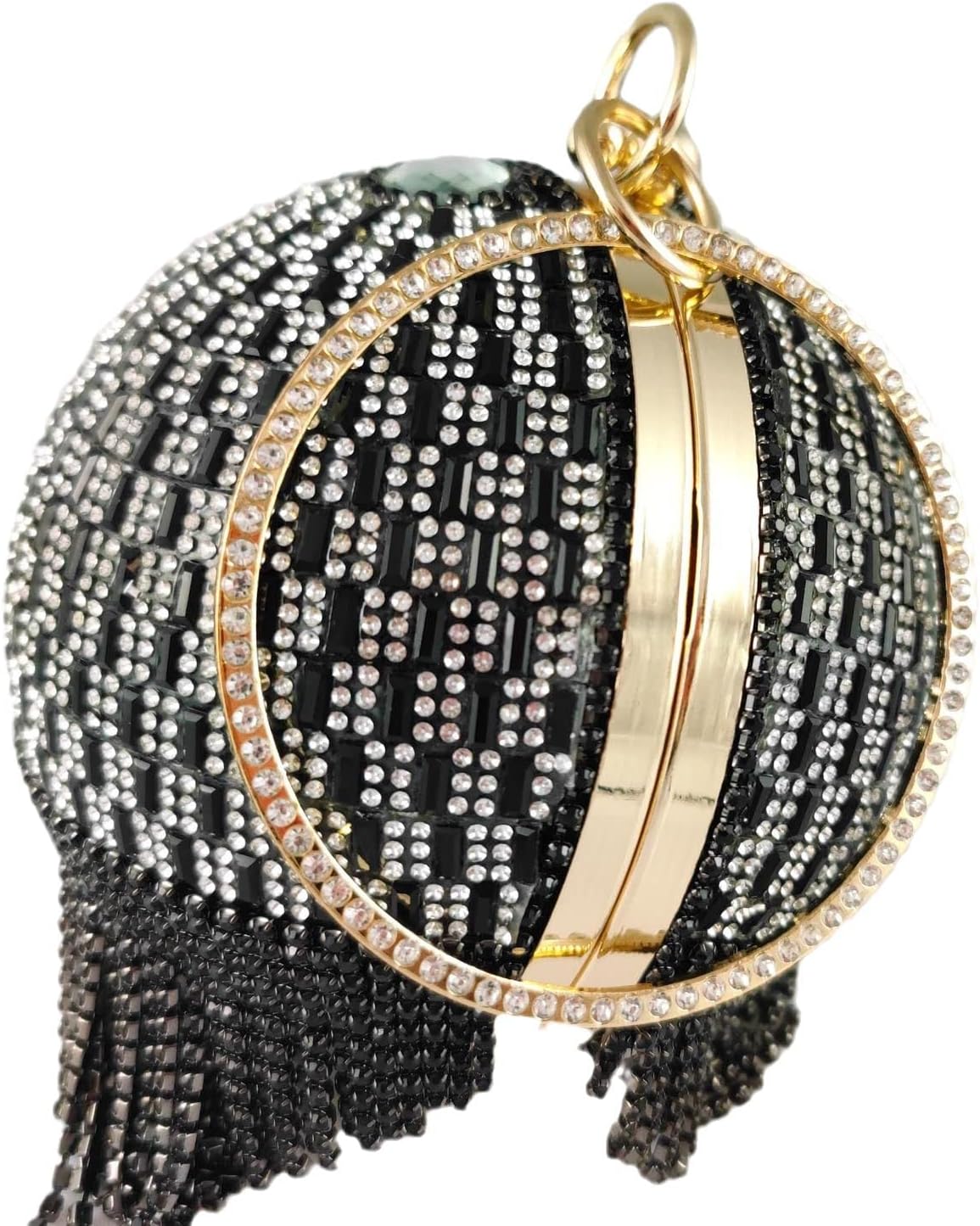 Boutique De FGG Round Ball Crystal Clutch Purse Women Formal Evening Bags Wedding Party Tassel Rhinestone Clutch Bags,Mini - Image 5