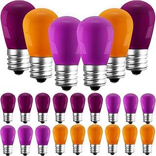 Treela 24 Pack S14 Multicolored Light Bulb Ceramic Incandescent 11 Watt E26 Base Globe Replacement Bulbs Colored Ceramic Halloween Lights Incandescent Bulbs 11 Watt E26 for String Lights Holiday