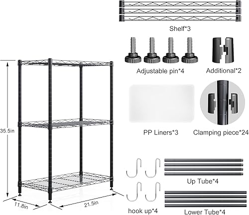 Miniatura 3 de SsngygHme Estante de almacenamiento de 3 niveles, estantería de alambre, estantería de pie de 3 niveles, organizador de metal ajustable con patas
