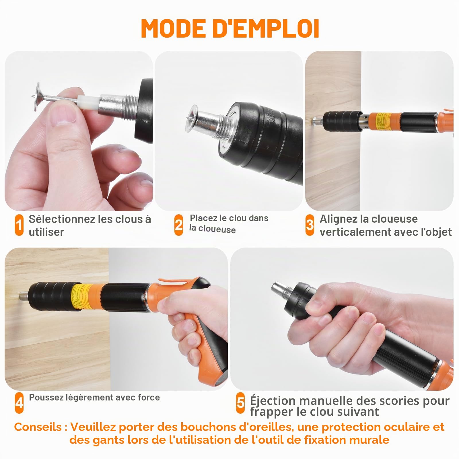 Pistolet a Clou Manuel avec 110 Clous Ronds, Pistolet Cloueur Beton, 5 Vitesses Clou Rivet Gun Beton, Pistolet à Clous Beton Portable, Pistolet à Clous en Acier, Kit pour Ongles en Béton