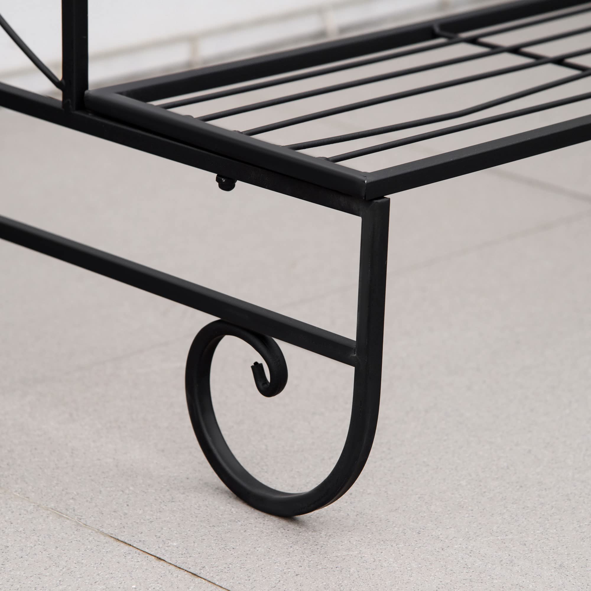 Outsunny Blumenständer 3 Stufen für Innen & Außen Schwarz 95 x 63 x 72 cm | Blumenregal aus Metall, Pflanzenregal, Blumentreppe, Garten, Balkon