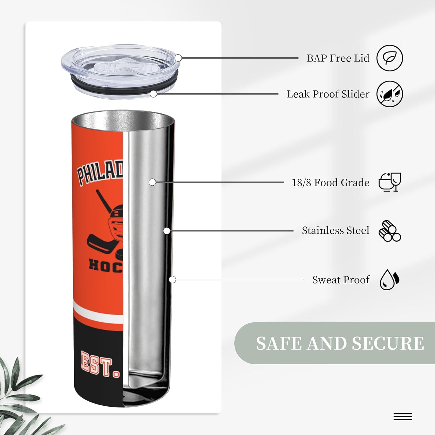 Tumbler 20oz Straight Skinny Car Cups With Insulated Cup Sleeve Portable Handle, Sports Travel Coffee Mug, Stainless Steel, Insulated,Classic Collection Practical Gifts for Fans - Image 3