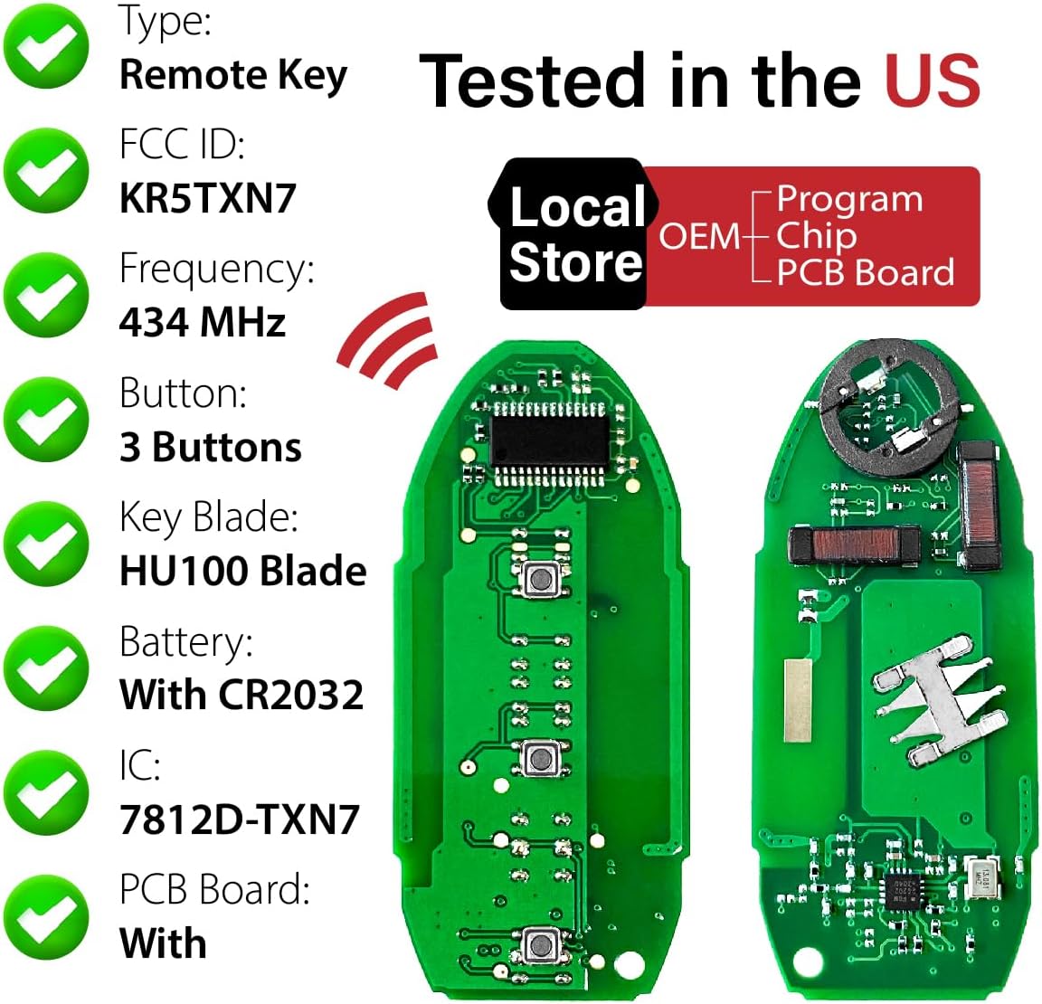 2 Keylessbest Replacement for Nissan Pathfinder Murano Tita Key Fob Remote Control 2019 2020 3 Buttons 434MHz KR5TXN7,Black