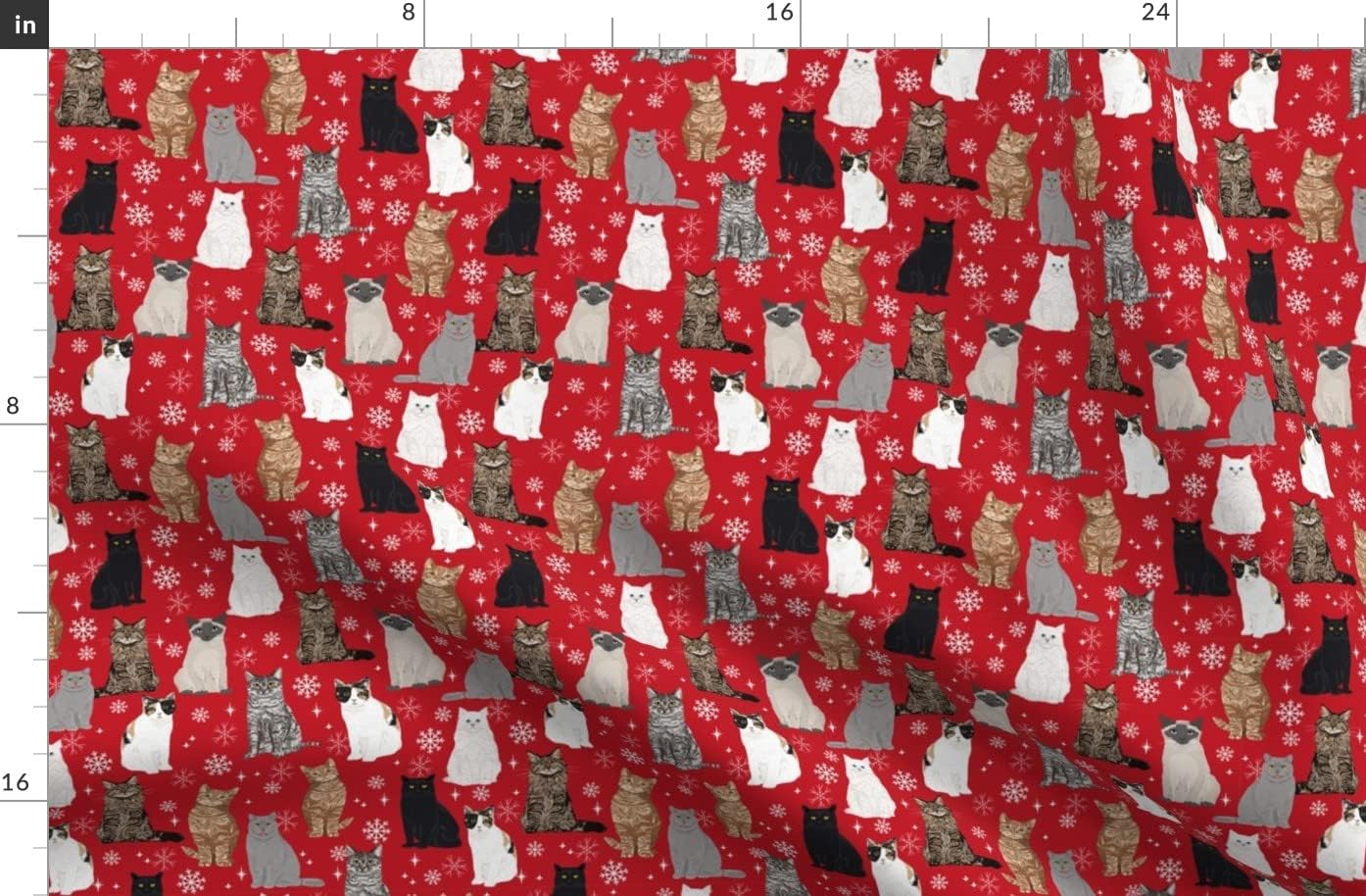 Spoonflower Fabric - Christmas Winter Cat Snow Snowflake Cats Kitty Pet Portrait Printed on Organic Cotton Sateen Fabric by The Yard - Sewing Quilting Apparel Home Decor