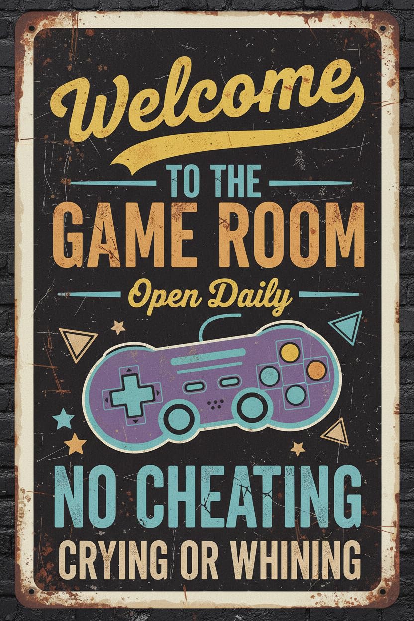 Welcome To The Game Room Tin Sign, 8x12 Inch Man Cave