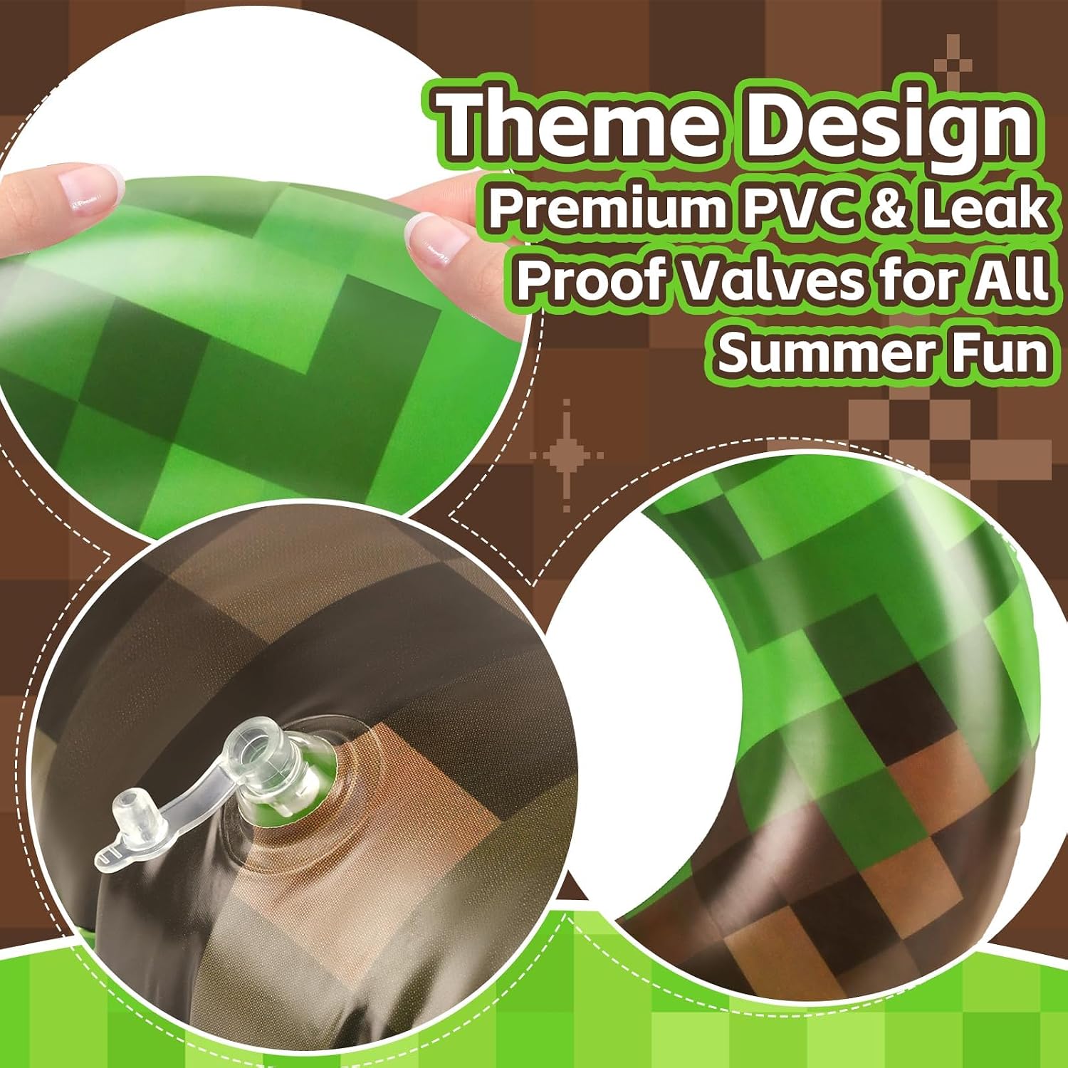 6 Pcs Pixel Pool Floats and Beach Balls, Summer Swim Tubes for Kids image 3