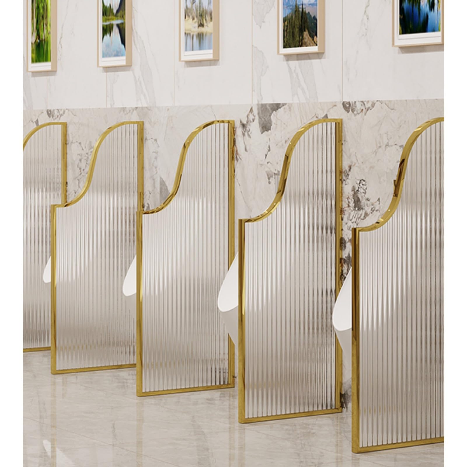 GTHTUHFD Urinal Partition Divider, Tempered Glass Privacy Screen For Public Restrooms, Wall-Mounted Urinal Screen, Concealed Toilet Partition Accessories,Gold-5pcs