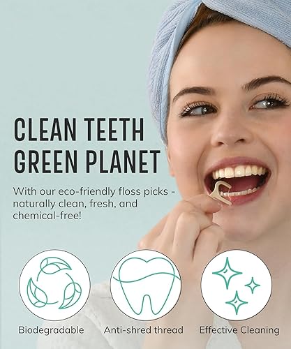 Miniatura 10 de Palillos de hilo dental biodegradables (200 piezas)  Hilo dental natural  Varillas de hilo dental no tóxico a base de plantas para adultos y niños