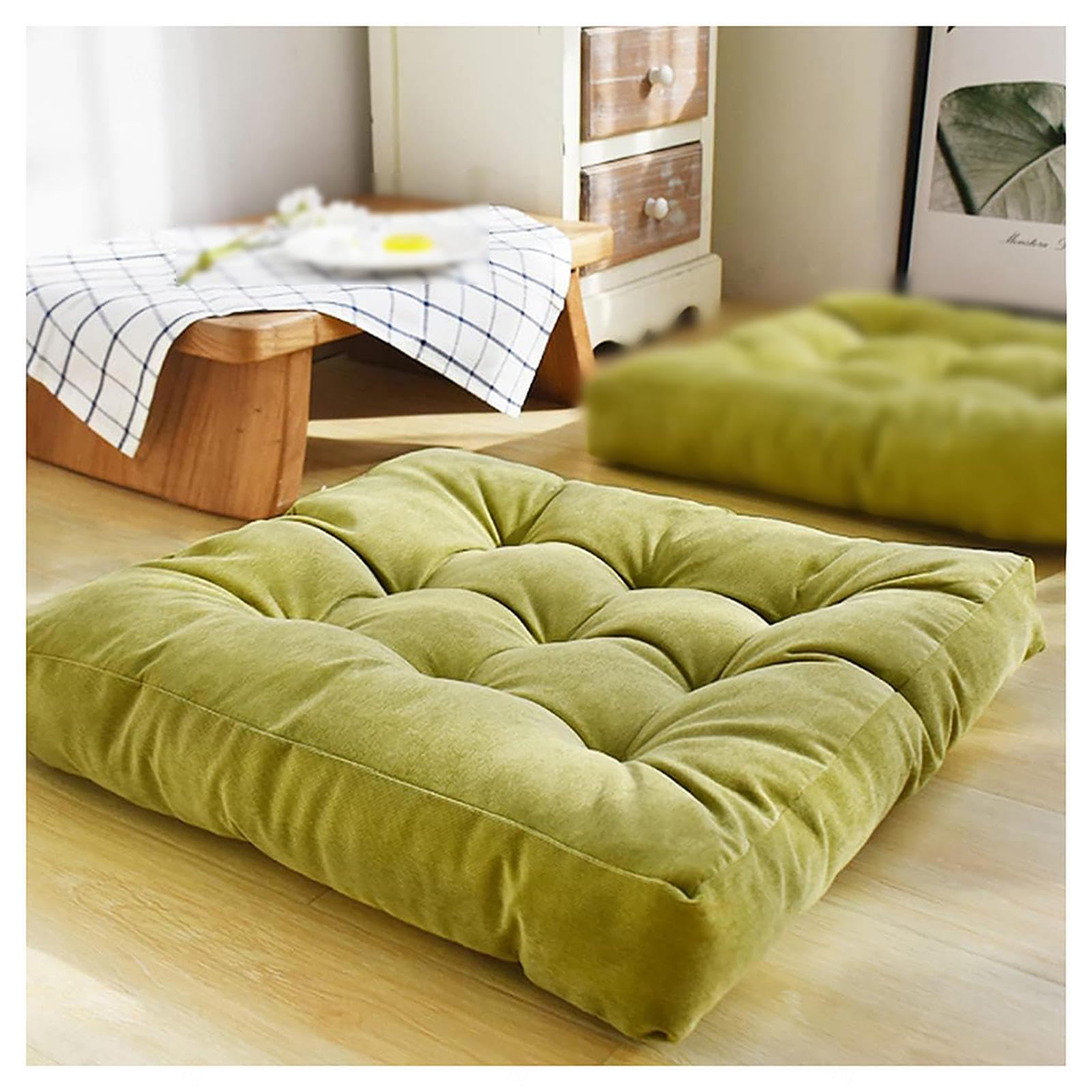 RRRYYYZZ Chair Cushions Floor Pillows for Adults 22 * 22 * 4in Corduroy Fabric Floor Cushions for Adults for Yoga Living Room Outdoor,Green