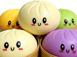 4‑Pack Bun Squishy Fidget Toy, Soft TPR Stress Relief Toy with Mini Steamer | Made of premium soft material, flexible and not easy to tear. Repeated squeezing won’t deform, safe for kids and adults.