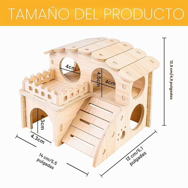 Foto 2 de 7 de Casa de hámster esquinera de madera para hámster, casa de conejillo de indias con escalera