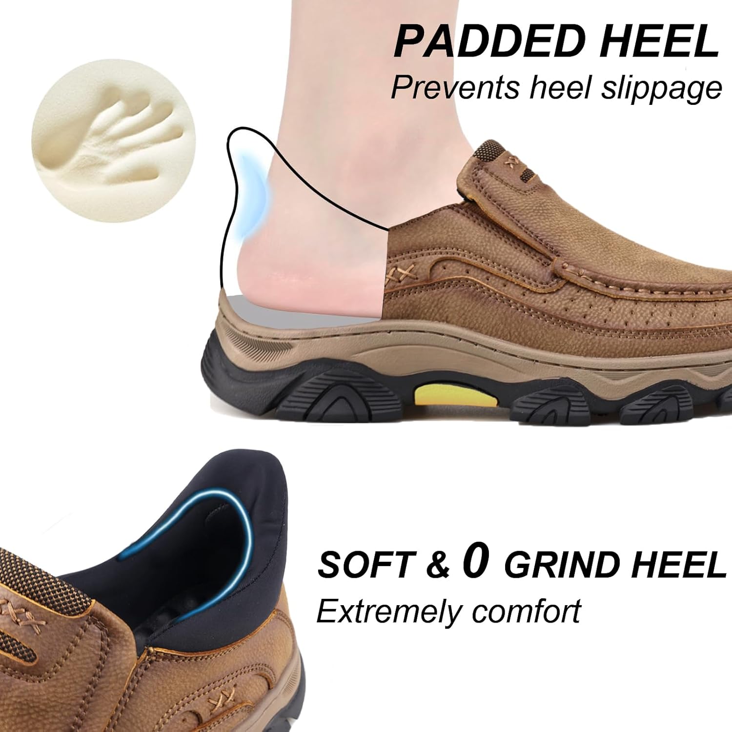 Mens Hands Free Slip On Leather Walking Outdoor Slip-Ins Loafers Work Hiking Causal Shoes - Image 4