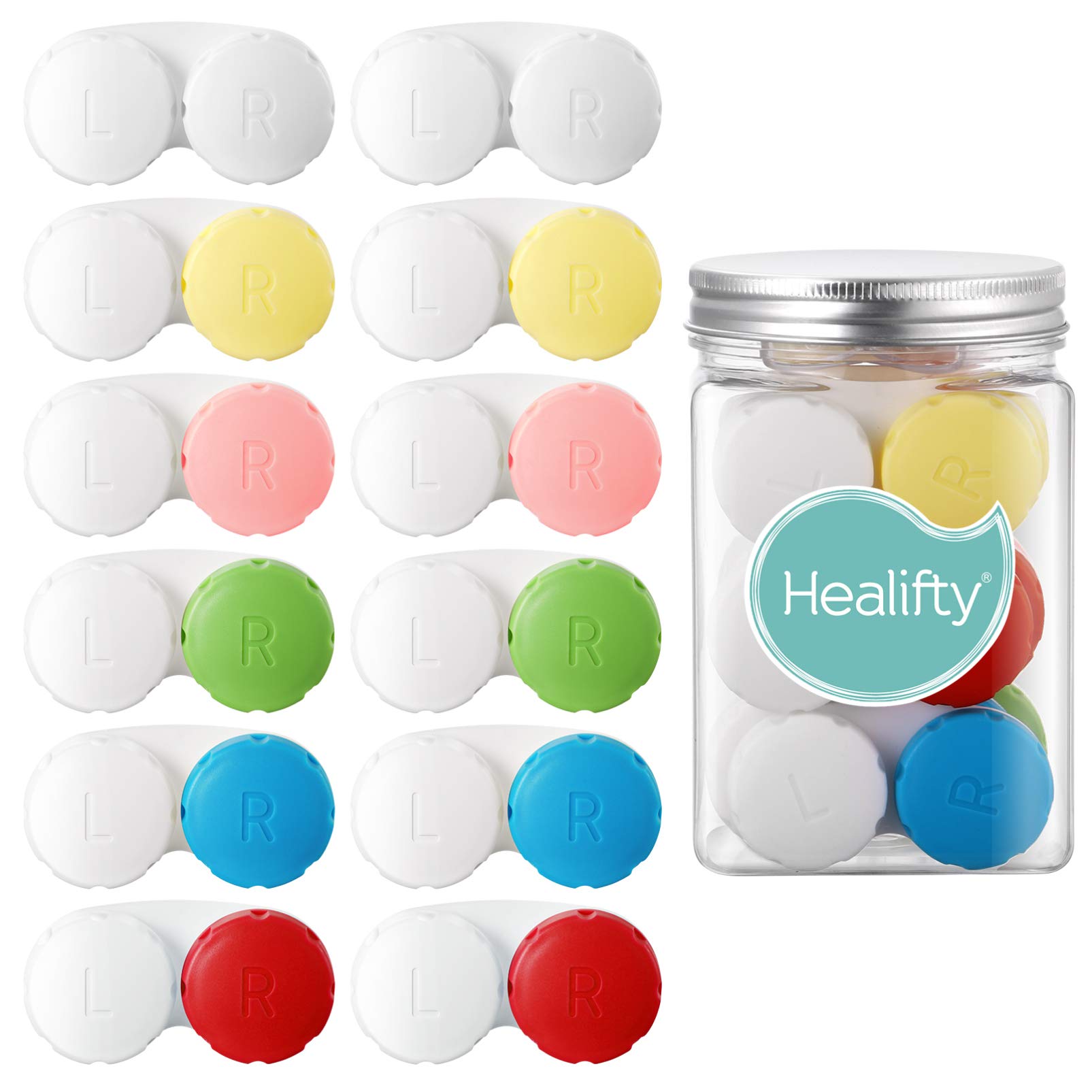 Healifty Contact Lens Cases 12 Pack- with Contact Lens Stick Tool Case Set- Colorful Contact Case Holder Container Box Storage for Left/Right Eyes + 12x Contact Cases + 2X Inserter+2X Tweezer