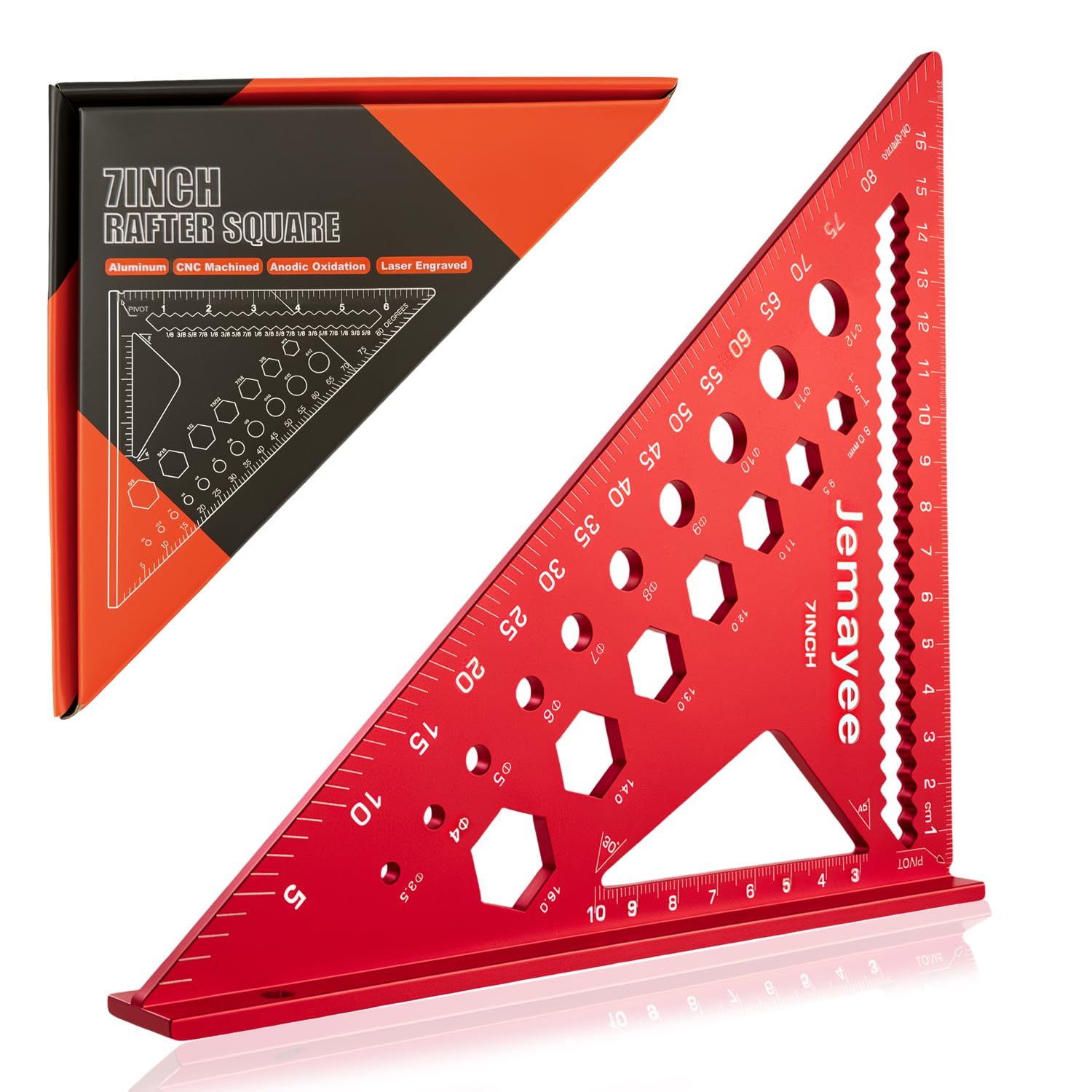Jemayee 7 Inch Carpenters Speed Square Metric 180Mm Measuring Roofing Rafter Square 4Mm Thickened Aluminum Alloy Triangle Ruler Protractor Carpenters Layout Tool Kit For Builders Joiners