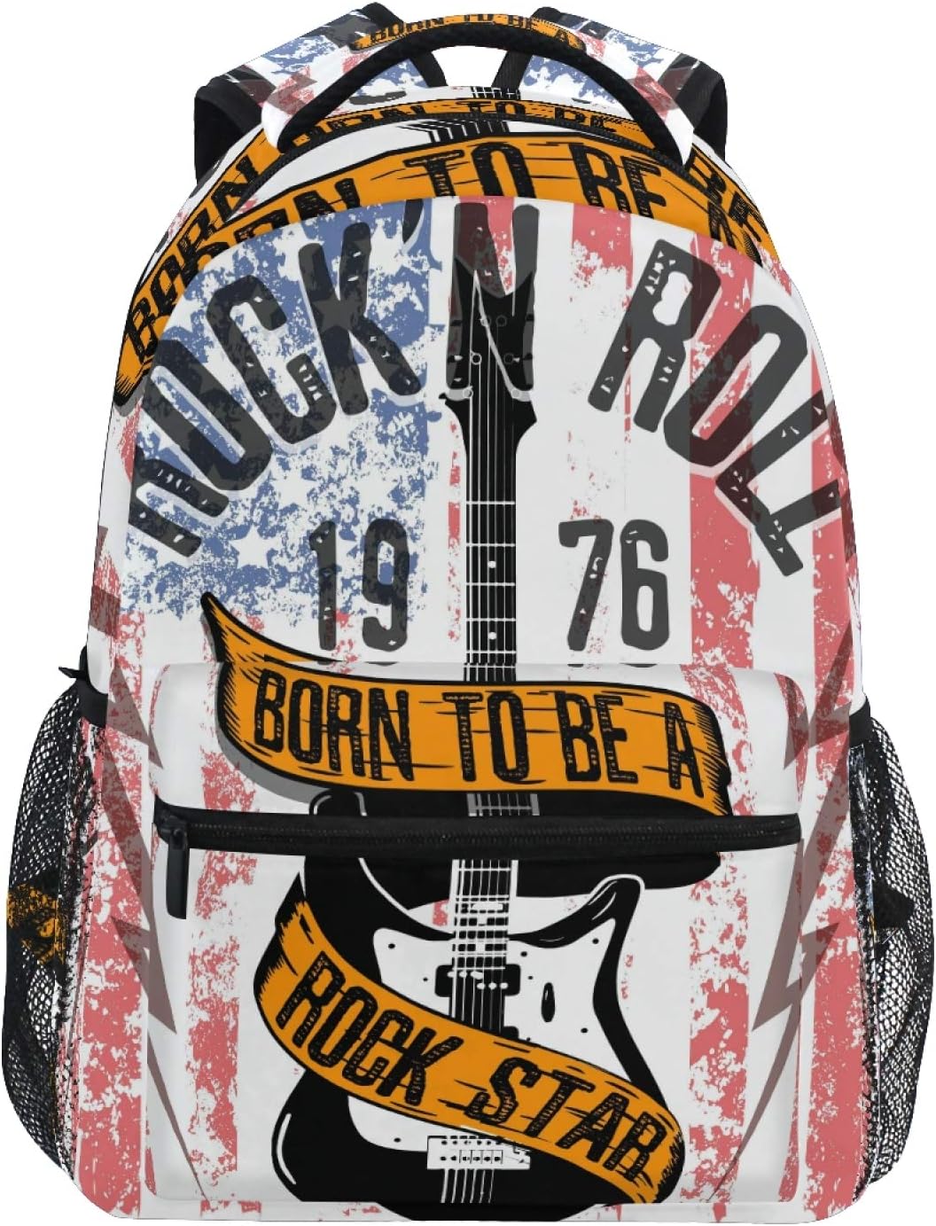 AUUXVA Backpack Rock Roll Music Guitar American Flag School Shoulder Bag Large Waterproof Durable Bookbag Laptop Daypack for Students Teens Girls Boys Elementary