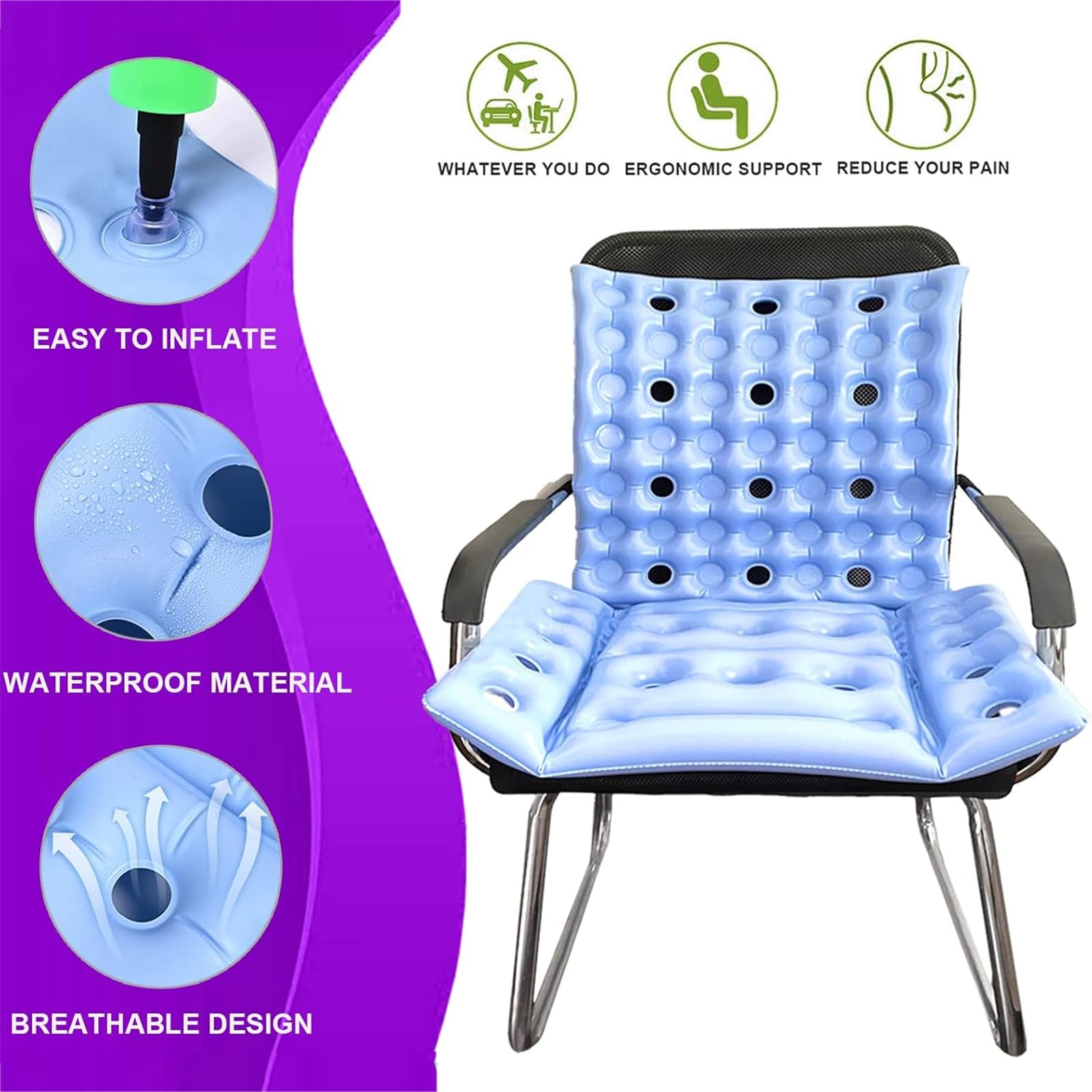 Protector de colchón antiescaras, cojín inflable con bomba de mano, alivio de úlceras por presión, ideal para silla de ruedas, avión, coche, oficina