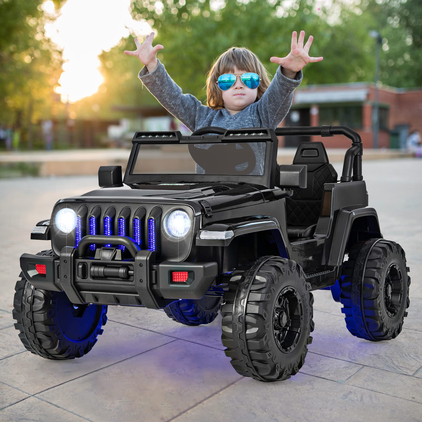DREAMADE 12V Kinder Elektroauto, Kinderauto mit 2,4G Fernbedienung & Scheinwefer & Musik, Kinderfahrzeug, Elektrofahrzeuge, Elektro Auto für Kinder ab 3 Jahren, bis zu 35 kg belastbar (Schwarz)