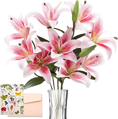 SNAIL GARDEN 12 Artifical Lily Flowers with 9 Heads Full Bloom Lily & 3 Buds, Long Stem Artificial Stargazer Lilies, Faux Tiger Bouquets for Home