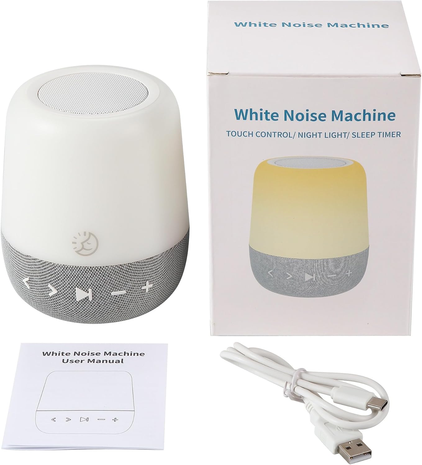 White Noise Machine with 30 Sounds + 18 Colors – Digital Sleep Aid with Amber Night Light for Blue Light Blocking, Touch Control, Rechargeable Battery & Timer for Adults & Babies
