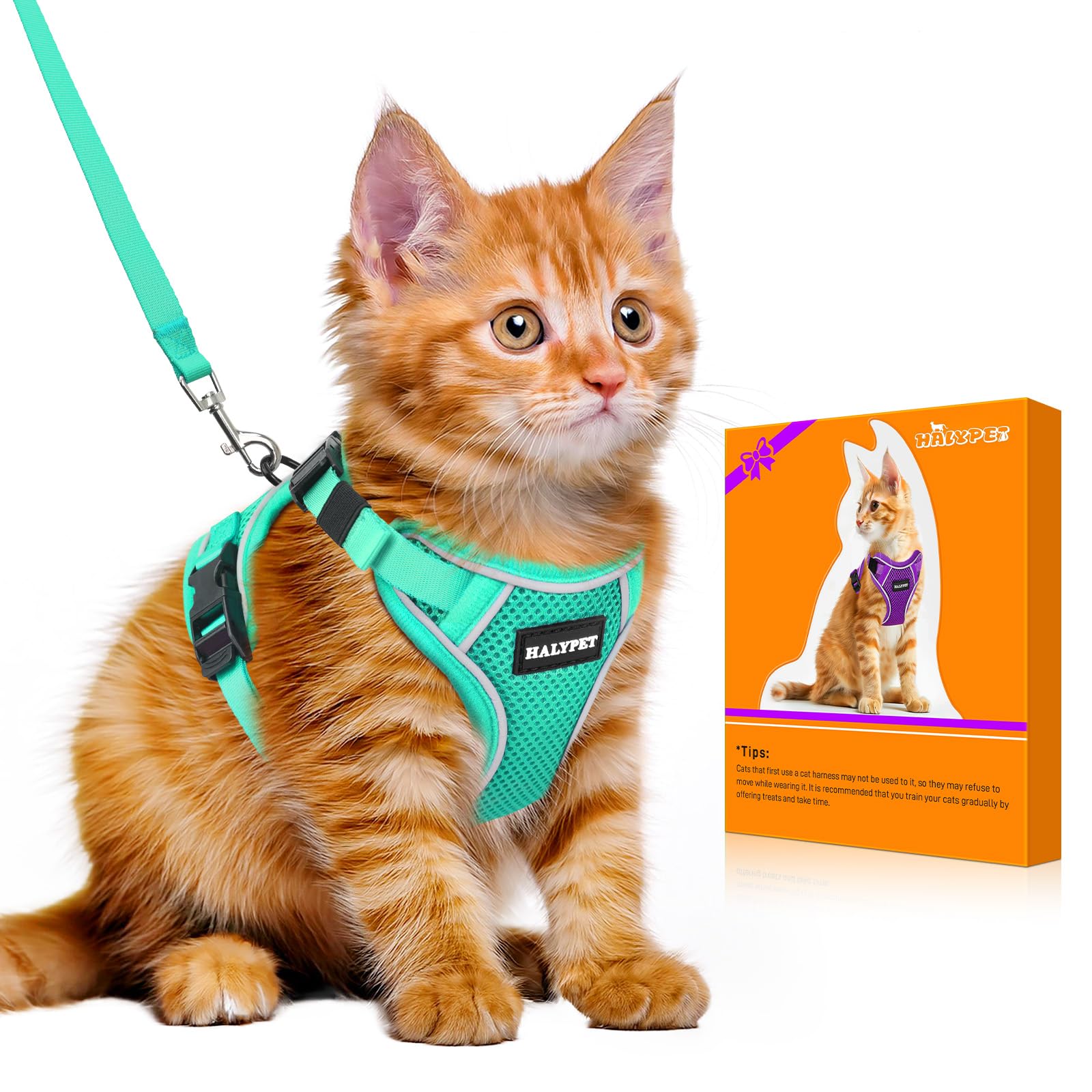 Halypet Cat Harness and Leash Set [MAX Safety 4th-Gen Upgrade] Escape Proof Adjustable Cat Leash Comfortable Soft Vest Easy to Wear Kitten Harness