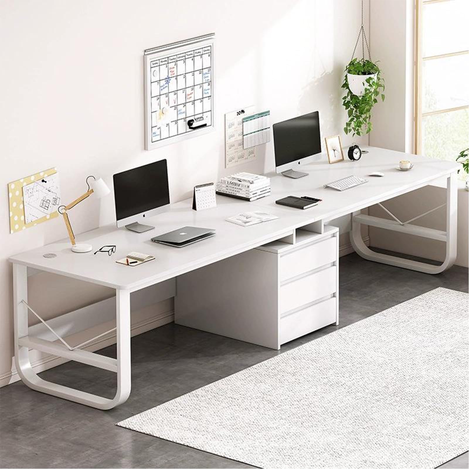 Escritorio Doble Grande de 200/240 cm, Escritorio para Juegos de computadora con cajones, Mesa de Estudio para Estaciones de Trabajo en casa y Oficina C,200 * 50 * 73CM