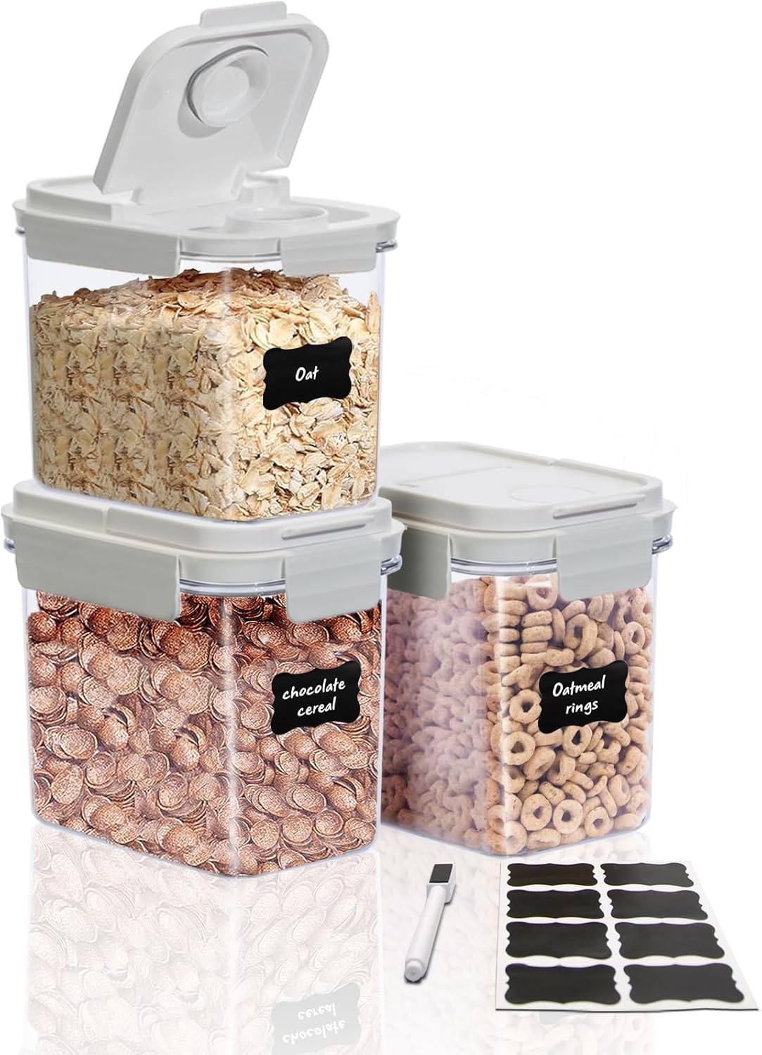 Cereal Containers Storage Set, 3 PCS Airtight Food Storage Containers with Flip-Top Lids, Plastic Cereal Organizer Dispenser for Kitchen, Pantry Organization Storage (SX 3Sets)