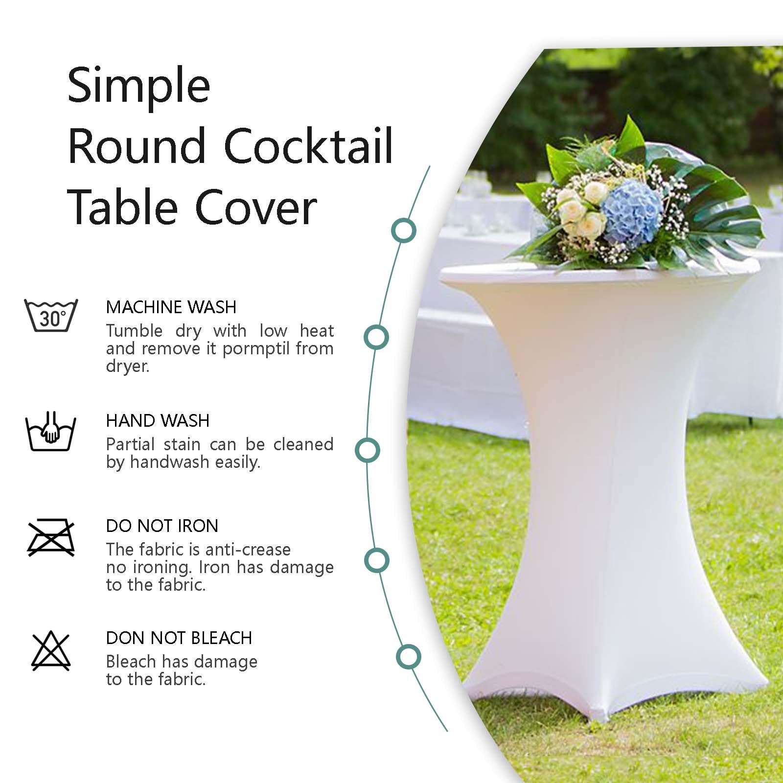 Juego de 6 manteles elásticos Blancos para mesas Redondas de Bar de 80-85 cm de diámetro, manteles de cóctel para Bodas y Banquetes (80 x 110 cm)