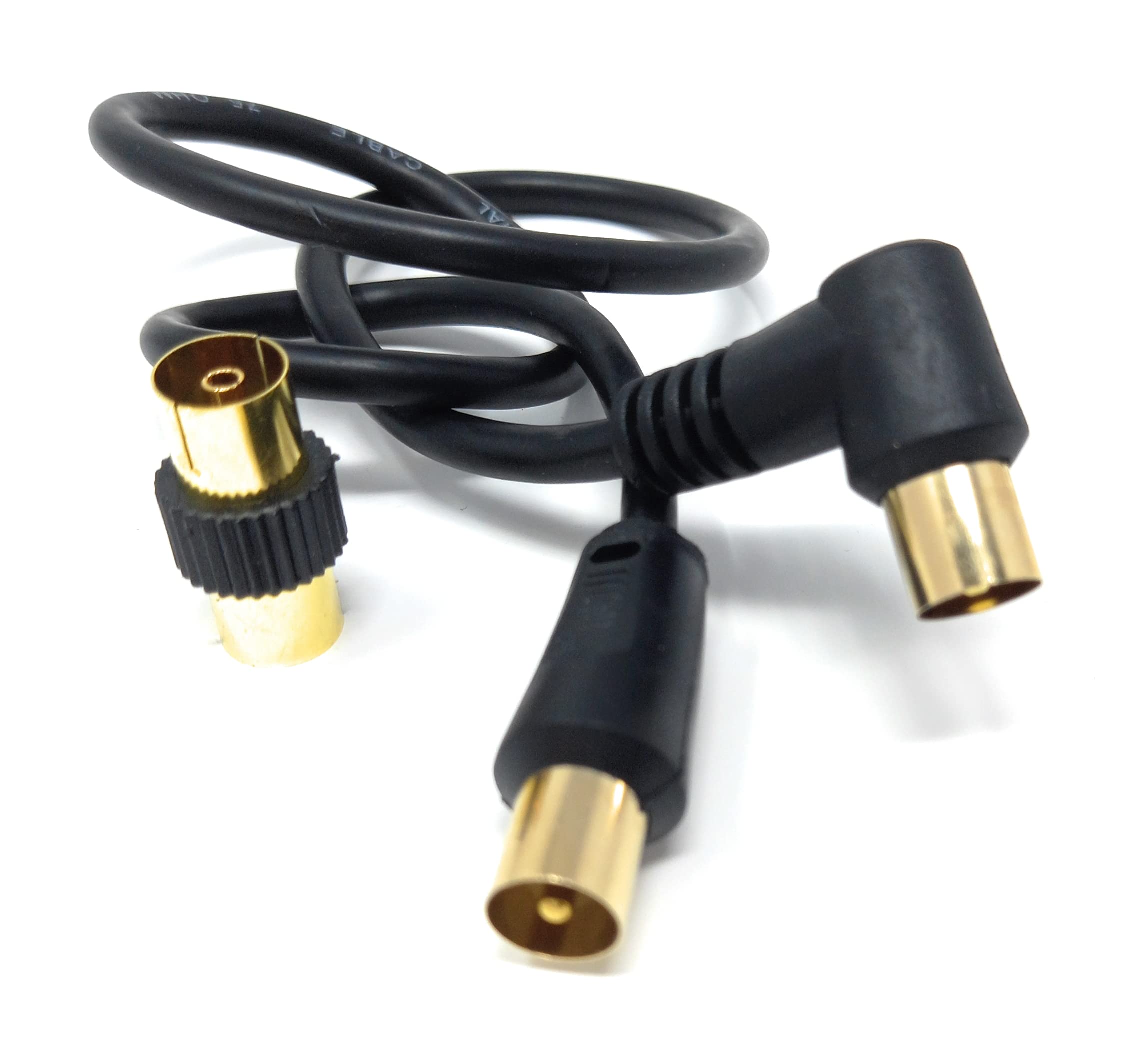 DRUT 40cm short TV RF Right Angle Male to Male Aerial Antenna Coaxial Cable With Female to Female Coupler Gold Connectors 75 ohm - Image 3