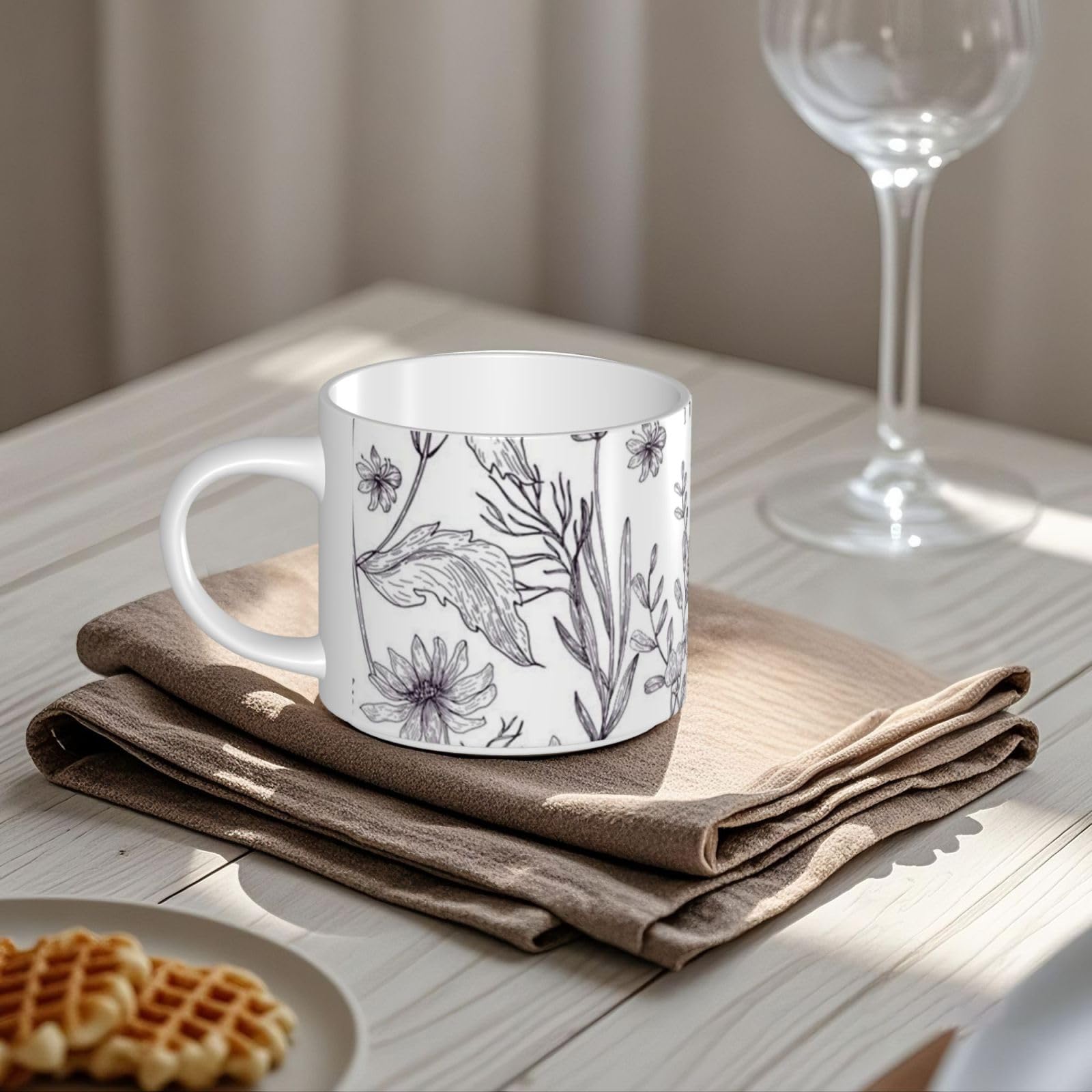Kwitnące zioła i rośliny zielne drukowane kubki ceramiczne o dużej pojemności ceramiczny kubek do kawy