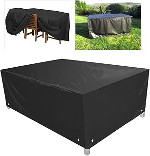 WINOMO Funda Mesa Rectángulo Jardín Funda Muebles Patio Terraza Impermeable Tela Oxford Resistente al Desgarro 213x132x74cm (Negro)