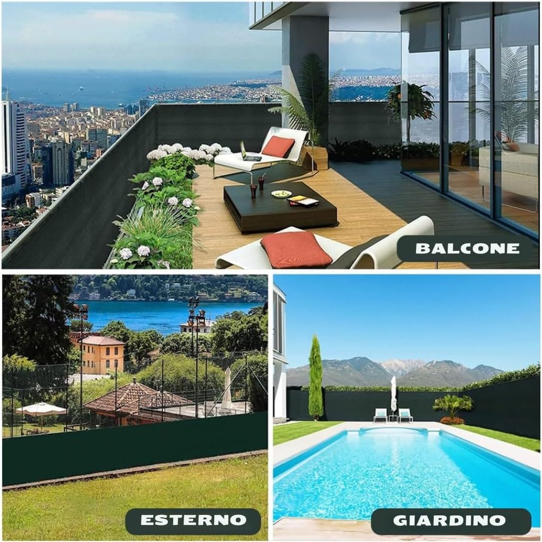 Viceree Telo Ombreggiante Verde H150cm X 25 Metri +100 Fascette Omaggio Frangivista Per Recinzione Giardino Esterno, Rete Ombreggiante Privacy 90% Oscurante Frangivista Balcone Resistente Intemperie