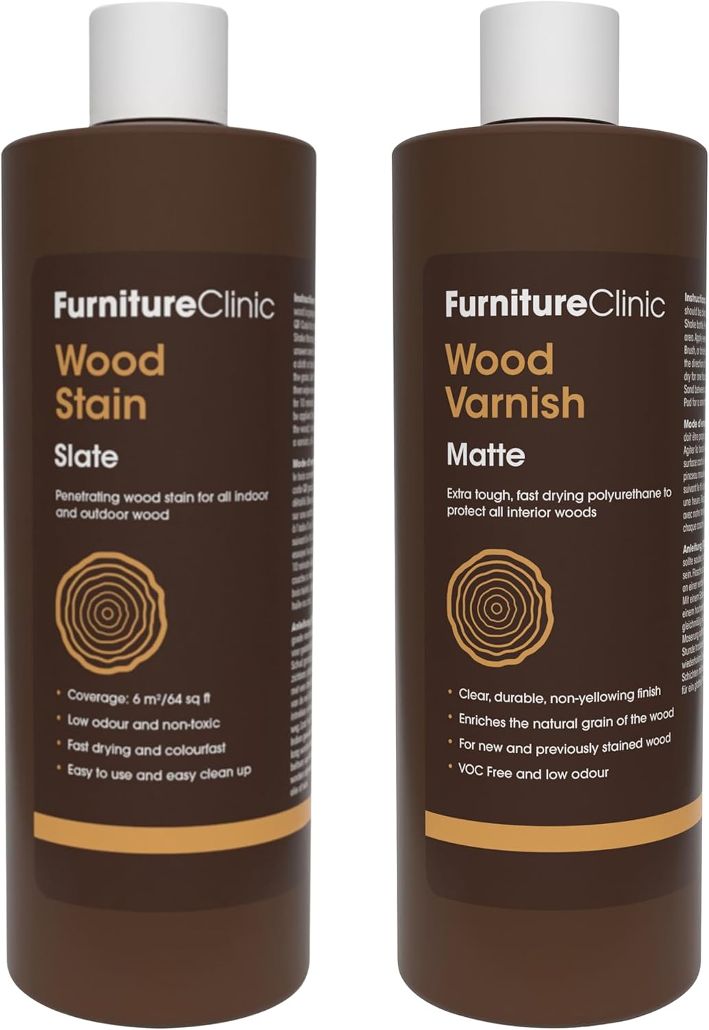 Furniture Clinic 17 oz Slate Wood Stain + 500ml Matte Wood Varnish | Water Based | Fast Drying, Low Odor, & Non-Toxic | for Indoor & Outdoor Furniture and More
