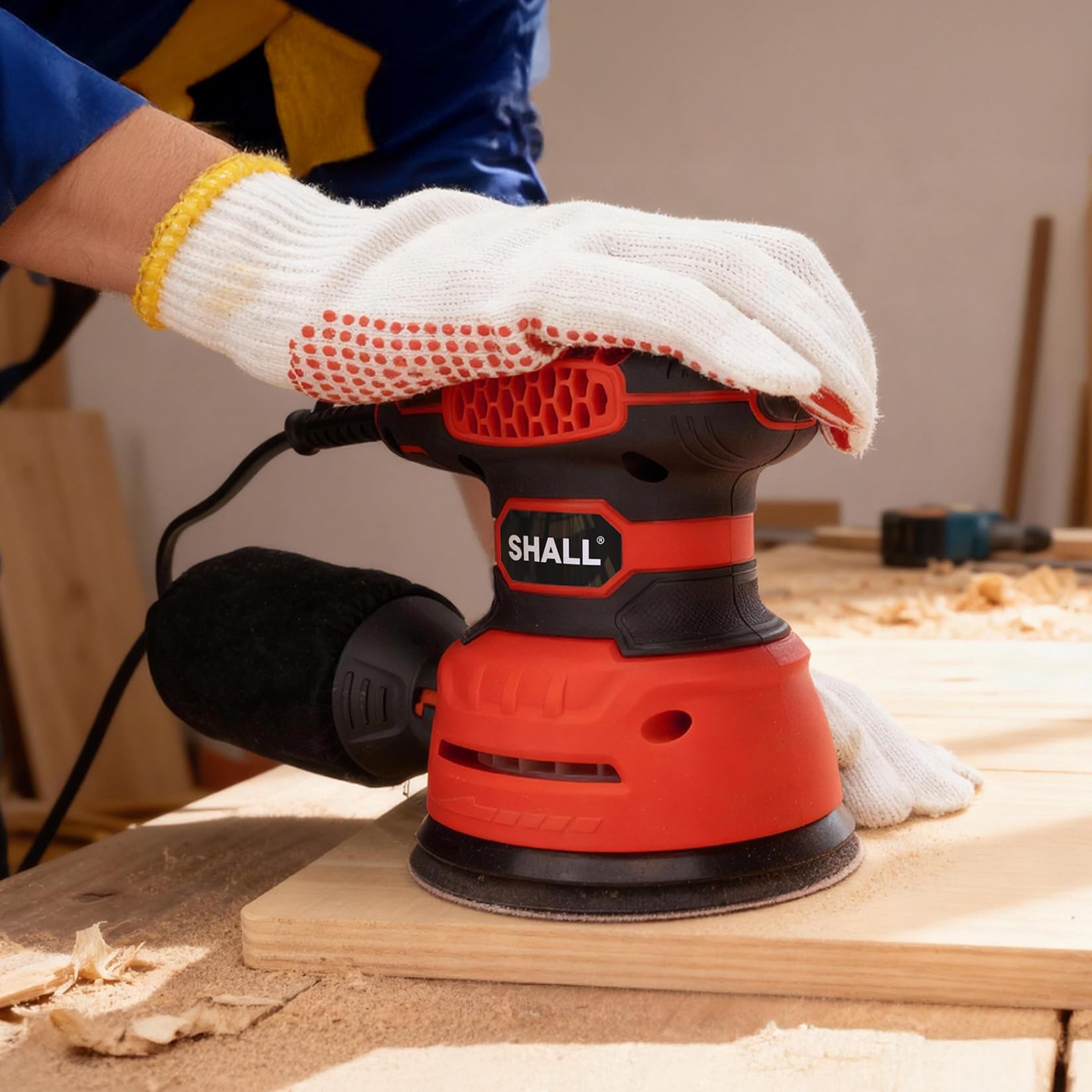 SHALL Levigatrice Orbitale 350 W, 6 velocità variabili 13000 giri/min, utensile elettrico manuale da 125 mm, adatta per levigatura, lucidatura e lavorazione del legno